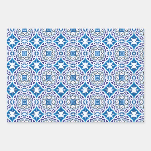  😍 3 Schönes Blaues Azulejos-Wrapping  Geschenkpapier Set (Vorderseite 2)
