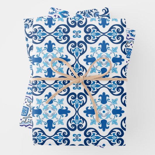  😍 3 Schönes Blaues Azulejos-Wrapping  Geschenkpapier Set (Beispiel)