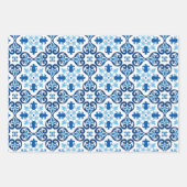 😍 3 Schönes Blaues Azulejos-Wrapping Geschenkpapier Set (Vorderseite)