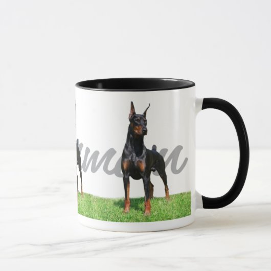3 schwarze DobermannPinschers mit Tasse (Rechts)