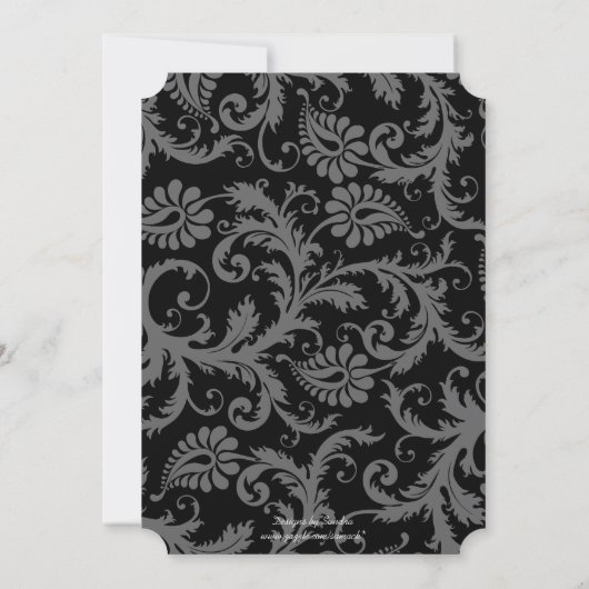 3 Schwarze Kronleuchter Viktorianisch Damask Weddi Einladung (Rückseite)