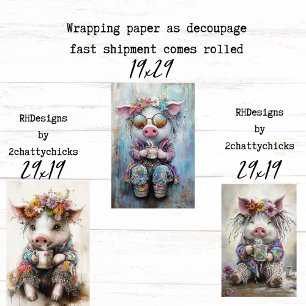 3 Schweinchen Teezeit-Party Dekoupier-Geschenkpapi Geschenkpapier Set
