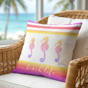 3 Seepferdchen rosa lila Ombre Strand Leben Schrif Kissen