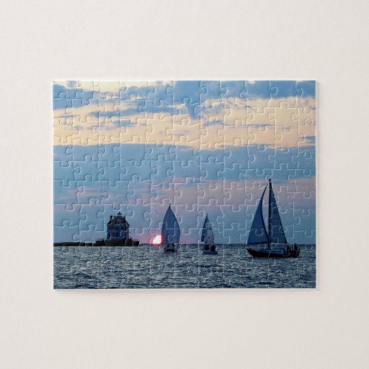 3 Segelboote am Sonnenuntergang-Puzzlespiel Puzzle (Horizontal)