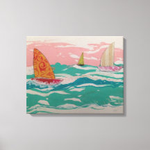 3 Segelboote auf Wasser - Mixed Media Art