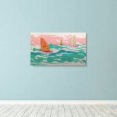3 Segelboote auf Wasser - Mixed Media Art Leinwanddruck (Insitu (Holzboden))