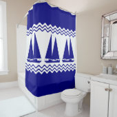 3 Segelboote in blau-weißer Küstendekoration Duschvorhang (Beispiel)