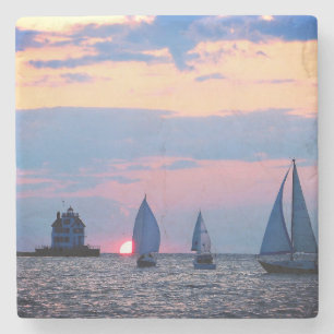 3 Segelboote Sunset Stone Untersetzer