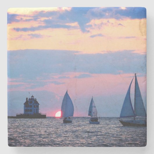 3 Segelboote Sunset Stone Untersetzer (Vorderseite)