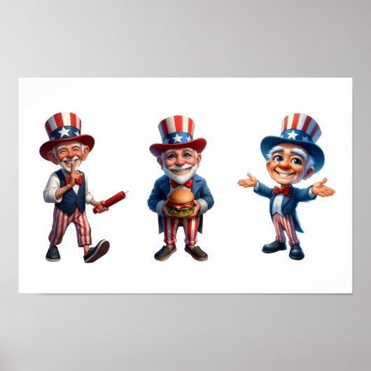 3 Senioren in der Kleidung von Uncle Sam Poster (Vorne)