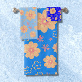 3 Set Blauer Orangefarbene Muster Badetücher