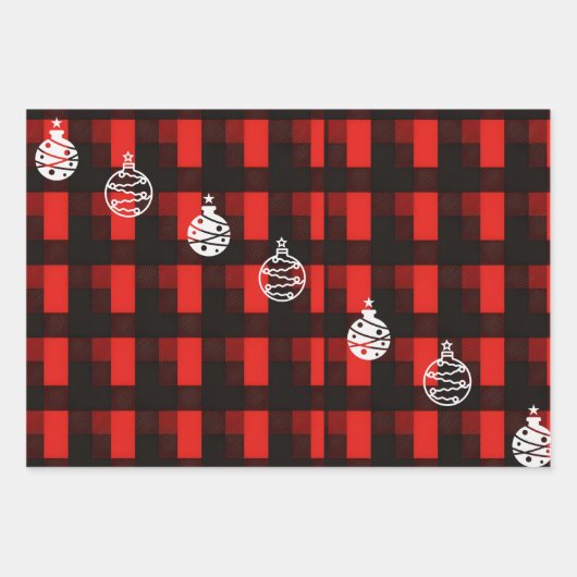 3-Set Buffalo Plaid Christmas Wrapping Paper Geschenkpapier Set (Vorderseite 3)