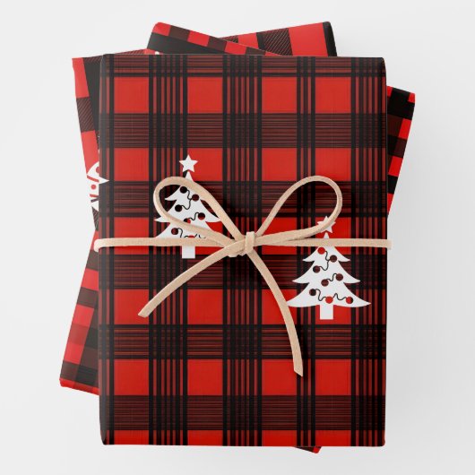 3-Set Buffalo Plaid Christmas Wrapping Paper Geschenkpapier Set (Beispiel)