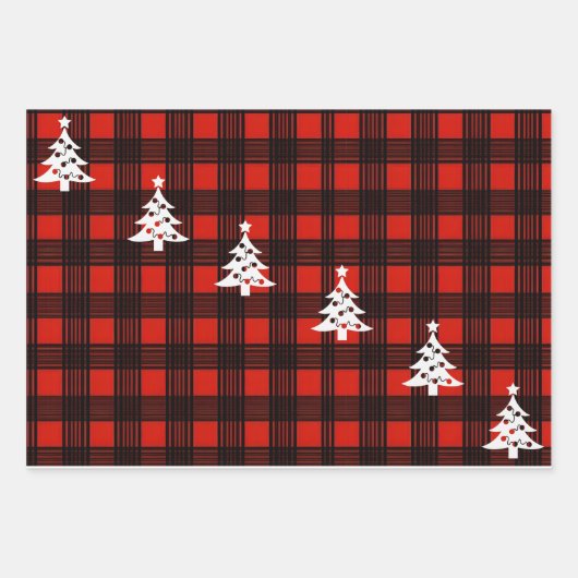 3-Set Buffalo Plaid Christmas Wrapping Paper Geschenkpapier Set (Vorderseite)