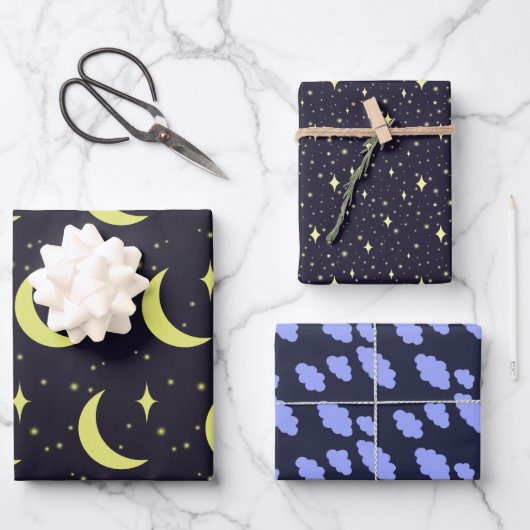 3 Set Nachtflugpapier Geschenkpapier Set (Vorderseite)