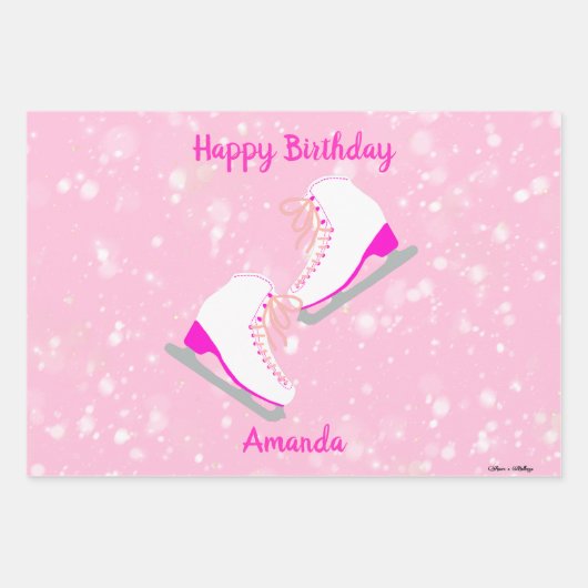 3 SET Personalisiertes Eis Skaten-Muster rosa Gesc Geschenkpapier Set (Vorderseite 3)