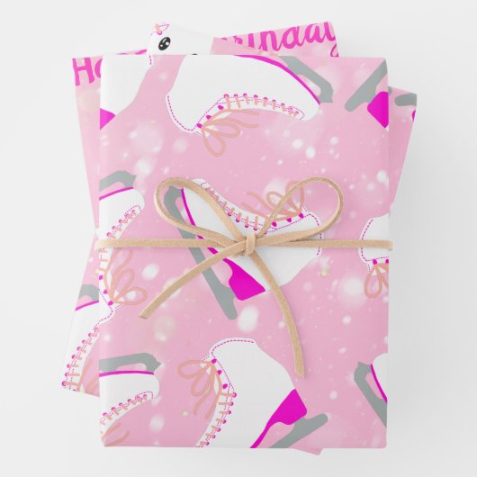 3 SET Personalisiertes Eis Skaten-Muster rosa Gesc Geschenkpapier Set (Beispiel)