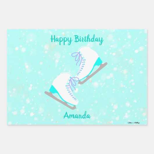 3 SET Personalisiertes Eis Skaten Patterns Blue Gi Geschenkpapier Set (Vorderseite 3)