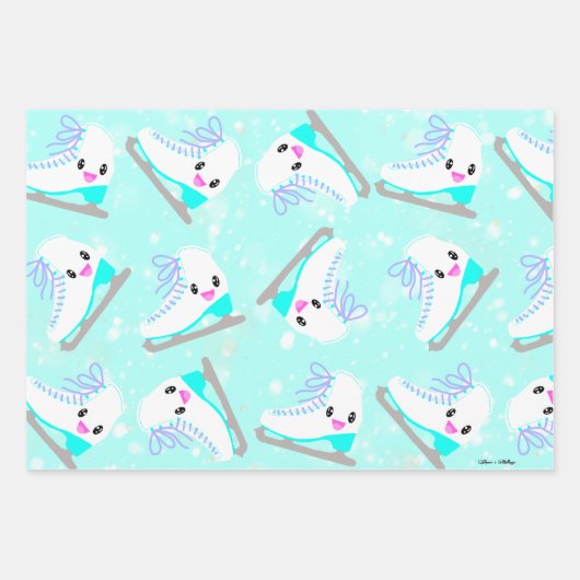 3 SET Personalisiertes Eis Skaten Patterns Blue Gi Geschenkpapier Set (Vorderseite 2)