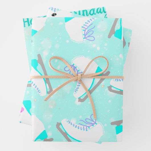 3 SET Personalisiertes Eis Skaten Patterns Blue Gi Geschenkpapier Set (Beispiel)