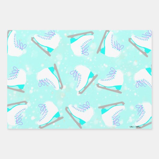 3 SET Personalisiertes Eis Skaten Patterns Blue Gi Geschenkpapier Set (Vorderseite)