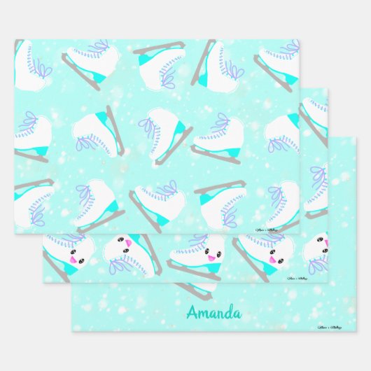 3 SET Personalisiertes Eis Skaten Patterns Blue Gi Geschenkpapier Set (Set)