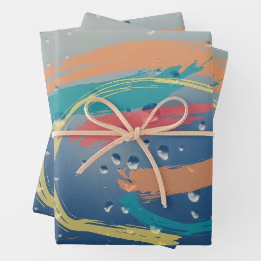 3-Set-Raindrop-Effekt Pinselstrichpapier Geschenkpapier Set (Beispiel)