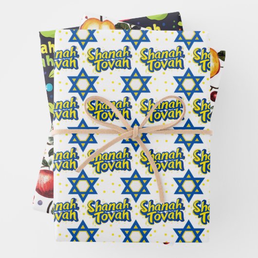 3 Shanah Tovah-Umhüllungsblätter Geschenkpapier Set (Beispiel)