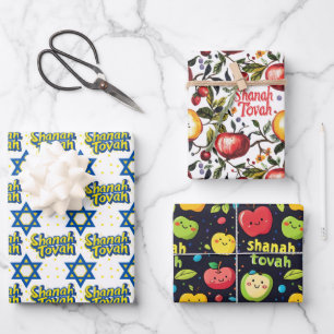 3 Shanah Tovah-Umhüllungsblätter Geschenkpapier Set