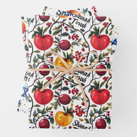 3 Shanah Tovah-Umhüllungsblätter Geschenkpapier Set (Beispiel)