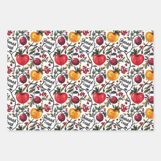 3 Shanah Tovah-Umhüllungsblätter Geschenkpapier Set (Vorderseite)