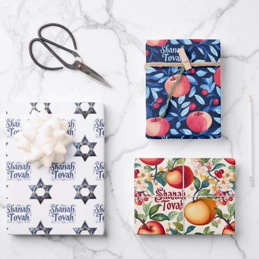 3 Shanah Tovah Wrappi g Sheets Geschenkpapier Set (Vorderseite)