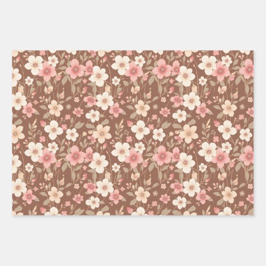 3 Sheet Feather & Flower Wrapping Paper Geschenkpapier Set (Vorderseite 3)