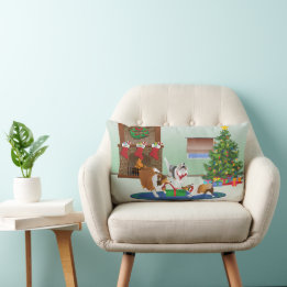 3 Shelties entpacken ein Geschenk, grün, Weihnacht Lendenkissen