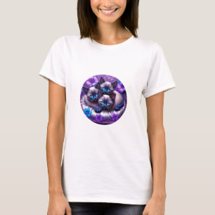 3 Siamische Kätzchen Purple Blumen Silberkissen T-Shirt
