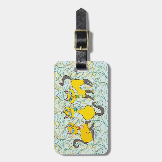 3 Siamkatzen mit Retro-Bio Formen Gepäckanhänger (Vorderseite vertikal)