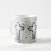 3 silberne Kreuze Silber und Weiß Kaffeetasse (Vorderseite Links)