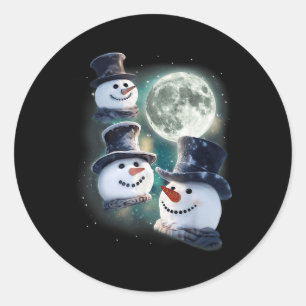 3 Snowmen Moon _ Drei fröhliche Weihnachtsfeier Sn Runder Aufkleber