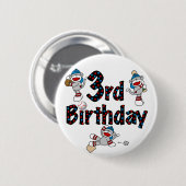 3. Sock Monkey Baseball Geburtstag Button (Vorne & Hinten)
