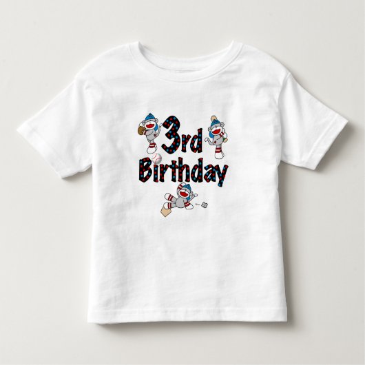 3. Sock Monkey Baseball Geburtstag Kleinkind T-shirt (Vorderseite)
