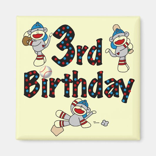 3. Sock Monkey Baseball Geburtstag Magnet (Vorne)