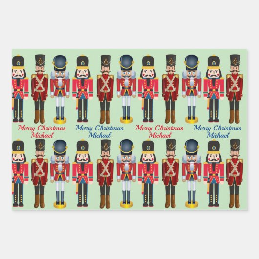 3 Soldier Nutcracker Weihnachtsname Geschenkpapier Set (Vorderseite)