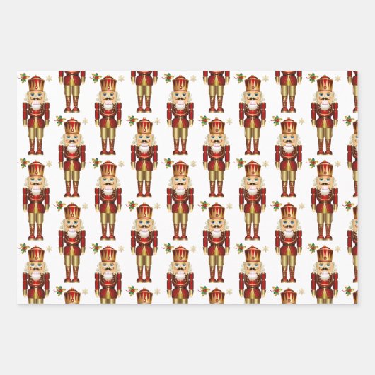 3 Soldier Nutcracker Weihnachtswrapping Paper Geschenkpapier Set (Vorderseite)