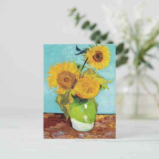 3 Sonnenblumen in einer Vase von Van Gogh Postcard Postkarte (Stehend Vorderseite)