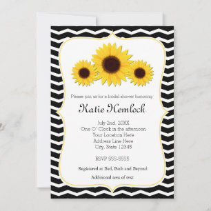 3 Sonnenblumen Schwarz & Weiß Chevron Einladung