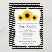 3 Sonnenblumen Schwarz-Weiß Zickzack Einladung (Vorne/Hinten)