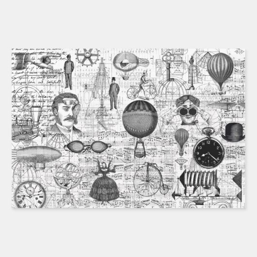 3 Steampunk Collage Ephemera Sheets Geschenkpapier Set (Vorderseite 3)