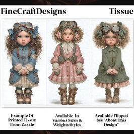 3 Steampunk Girl Dolls, Vintage DT4L Decoupage Seidenpapier
