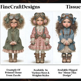 3 Steampunk-Girl-Dolls, Vintage DT4R-Decoupage Seidenpapier