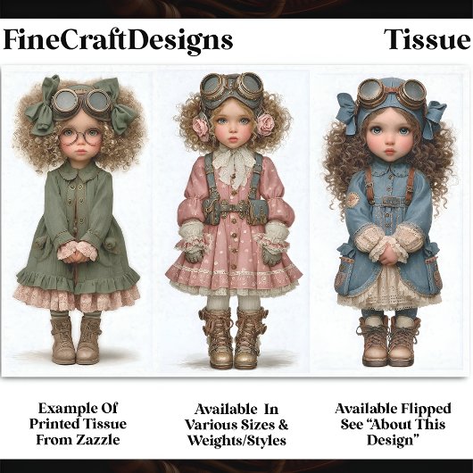 3 Steampunk-Girl-Dolls, Vintage DT4R-Decoupage Seidenpapier